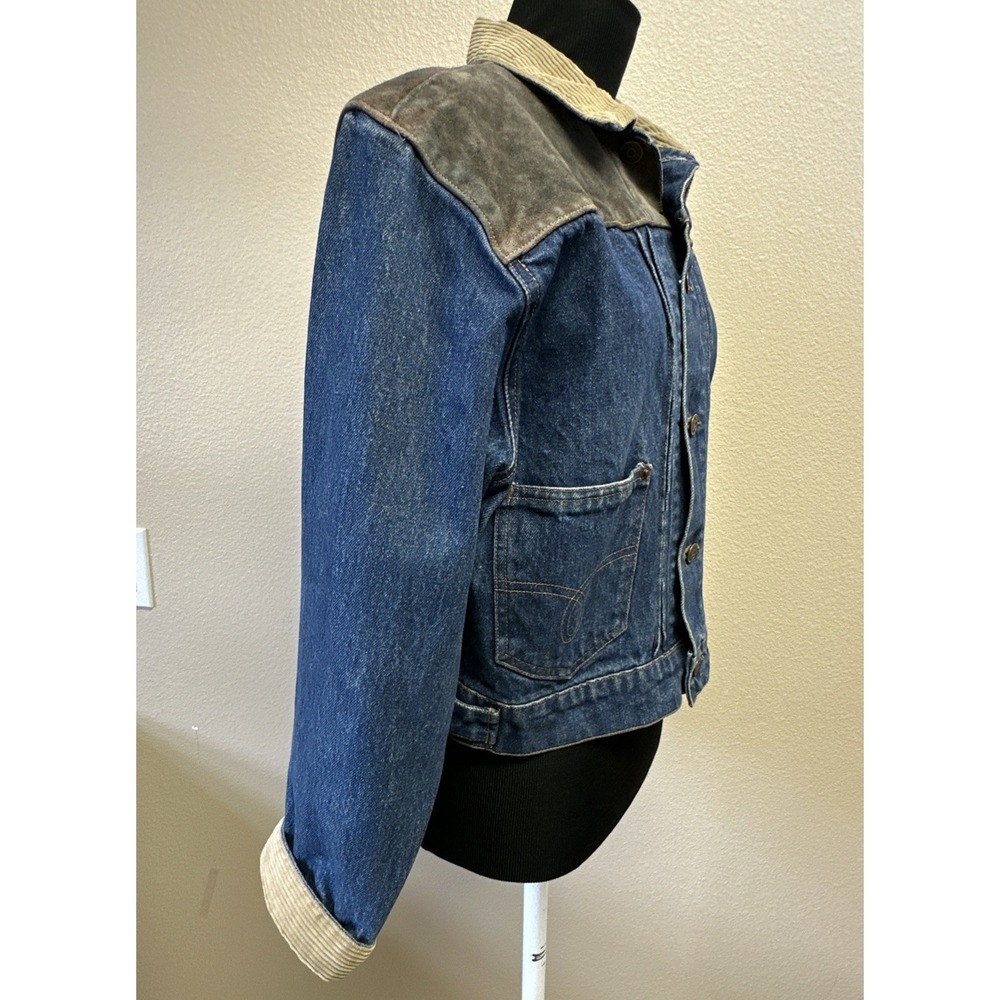Vtg Ralph‎ Lauren Dungarees Denim Jacket M Cropped Corduroy Leather Accents - Picture 9 of 12